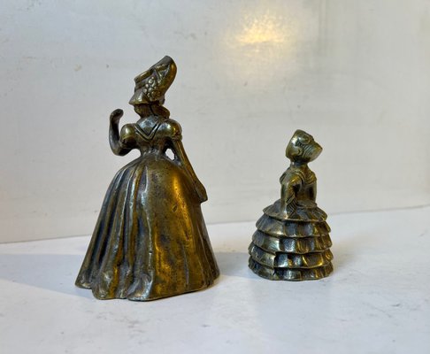 Antique 19th Century Victorian Brass Bells in Shape of Ladies, Set of 2-LCR-1107672