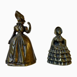 Antique 19th Century Victorian Brass Bells in Shape of Ladies, Set of 2-LCR-1107672