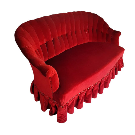 Antique 2-Seat Sofa in Intense Red Velvet