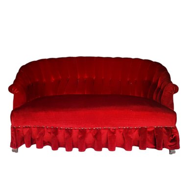 Antique 2-Seat Sofa in Intense Red Velvet-TCS-1241052