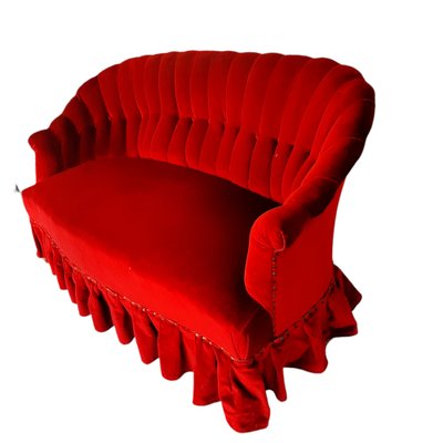 Antique 2-Seat Sofa in Intense Red Velvet-TCS-1241052