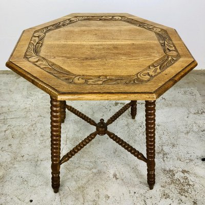 Antique 8-Sided Wood Carving Table-LCQ-1241609