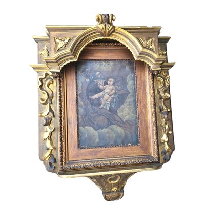 Antique Altarpiece with Oil Painting of Jesus with Child-TCS-1742944