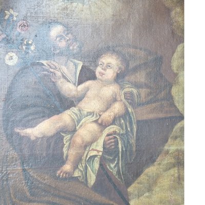 Antique Altarpiece with Oil Painting of Jesus with Child-TCS-1742944