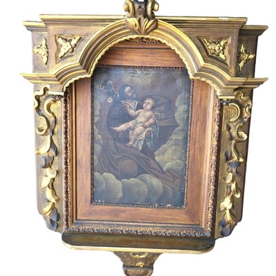 Antique Altarpiece with Oil Painting of Jesus with Child-TCS-1742944