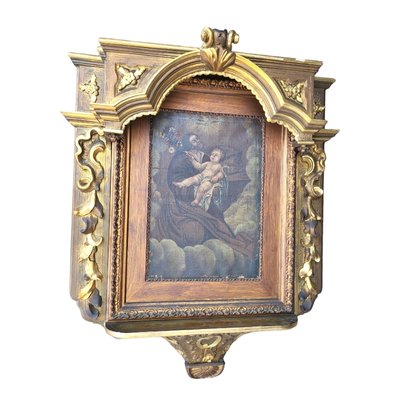 Antique Altarpiece with Oil Painting of Jesus with Child-TCS-1742944