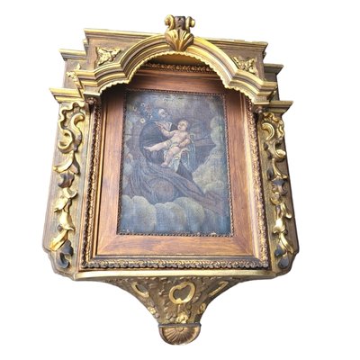 Antique Altarpiece with Oil Painting of Jesus with Child-TCS-1742944