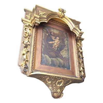 Antique Altarpiece with Oil Painting of Jesus with Child-TCS-1742944