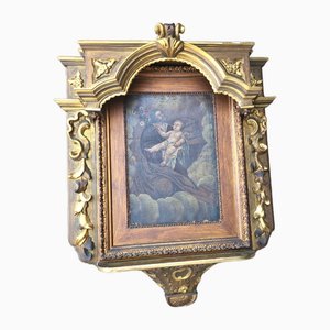 Antique Altarpiece with Oil Painting of Jesus with Child-TCS-1742944