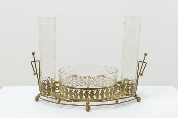 Antique American Carved Brass and Glass Centerpiece-UJE-559174