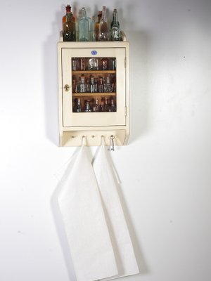 Antique Apotheque Wall Cabinet with Bottles, 1920s, Set of 55-IND-1736312