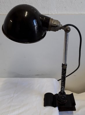 Antique Art Deco Adjustable Desk Lamp in Black Painted Metal With Clamp Foot, 1920s-HOI-1328982