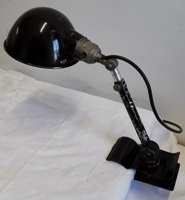 Antique Art Deco Adjustable Desk Lamp in Black Painted Metal With Clamp Foot, 1920s-HOI-1328982