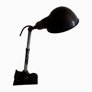 Antique Art Deco Black Painted Metal Adjustable Desk or Wall Lamp with Clamping Foot and Extendable Aluminum Telescopic Arm, 1920s-HOI-1311396