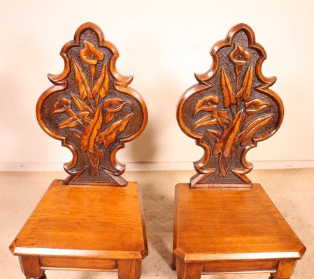 Antique Art Deco English Hall Chairs, Set of 2-HPU-732882