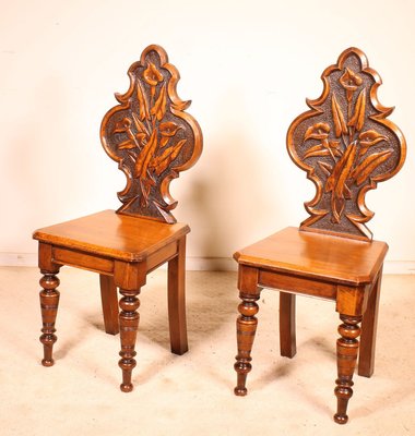 Antique Art Deco English Hall Chairs, Set of 2-HPU-732882