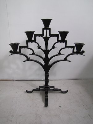 Antique Art Deco Iron Candleholder in the Style of Koloman Moser-GJF-733763