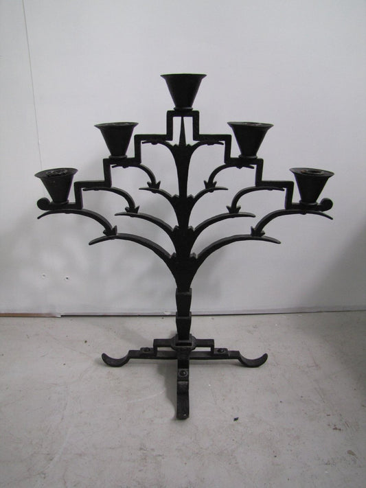 Antique Art Deco Iron Candleholder in the Style of Koloman Moser