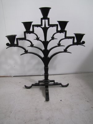 Antique Art Deco Iron Candleholder in the Style of Koloman Moser-GJF-733763