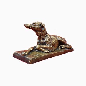 Antique Art Deco Sculpture, Little Greyhound Dog, 20th-Century, Bronze-YVI-845569