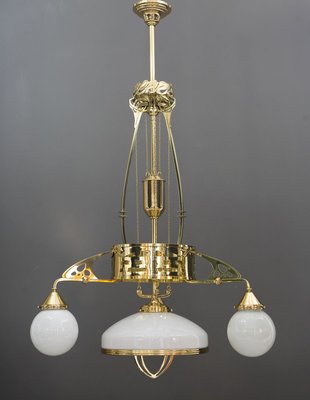 Antique Art Nouveau Adjustable Chandelier with Opal Glass, Vienna, 1910s-SPD-785776