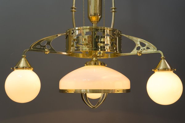 Antique Art Nouveau Adjustable Chandelier with Opal Glass, Vienna, 1910s-SPD-785776