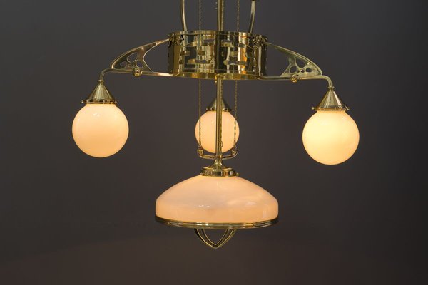 Antique Art Nouveau Adjustable Chandelier with Opal Glass, Vienna, 1910s-SPD-785776