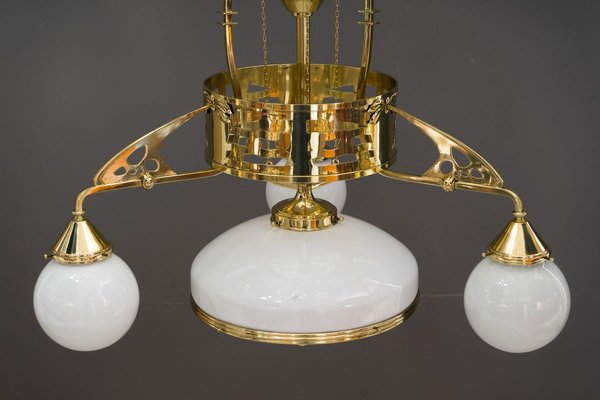 Antique Art Nouveau Adjustable Chandelier with Opal Glass, Vienna, 1910s-SPD-785776