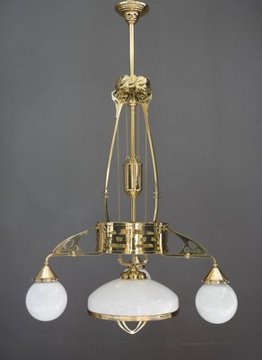 Antique Art Nouveau Adjustable Chandelier with Opal Glass, Vienna, 1910s-SPD-785776