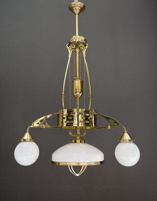 Antique Art Nouveau Adjustable Chandelier with Opal Glass, Vienna, 1910s-SPD-785776