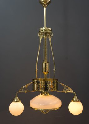 Antique Art Nouveau Adjustable Chandelier with Opal Glass, Vienna, 1910s-SPD-785776