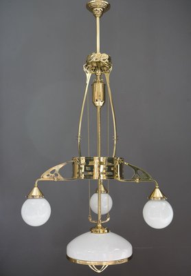 Antique Art Nouveau Adjustable Chandelier with Opal Glass, Vienna, 1910s-SPD-785776