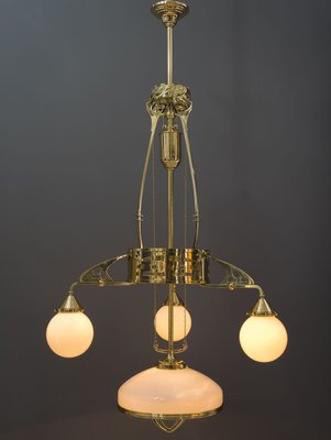 Antique Art Nouveau Adjustable Chandelier with Opal Glass, Vienna, 1910s-SPD-785776