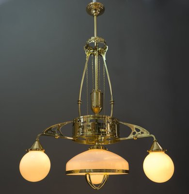 Antique Art Nouveau Adjustable Chandelier with Opal Glass, Vienna, 1910s-SPD-785776