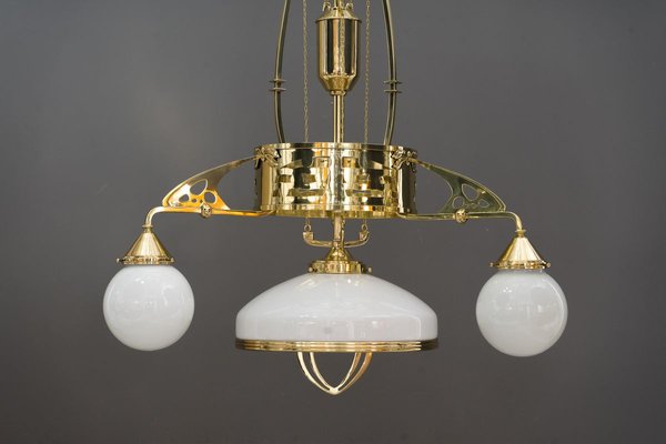 Antique Art Nouveau Adjustable Chandelier with Opal Glass, Vienna, 1910s-SPD-785776