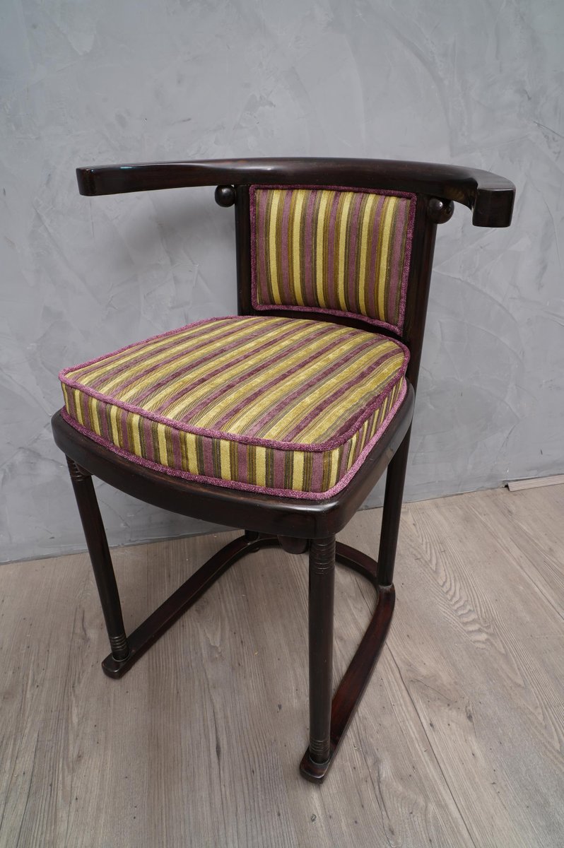 Antique Art Nouveau Austrian Beech Wood and Striped Velvet Chairs, 1910, Set of 2