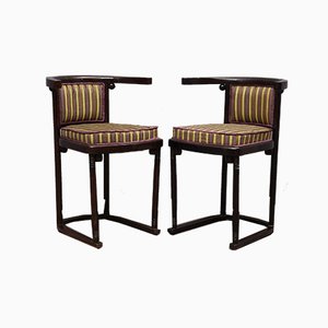 Antique Art Nouveau Austrian Beech Wood and Striped Velvet Chairs, 1910, Set of 2-UH-807452