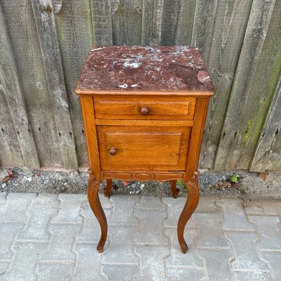 Antique Art Nouveau Bedside Table in Oak & Marble, 1900s-ALF-2033622