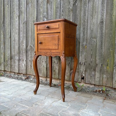 Antique Art Nouveau Bedside Table in Oak & Marble, 1900s-ALF-2033622