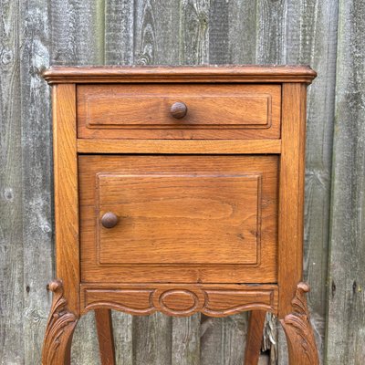 Antique Art Nouveau Bedside Table in Oak & Marble, 1900s-ALF-2033622