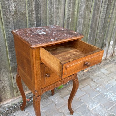 Antique Art Nouveau Bedside Table in Oak & Marble, 1900s-ALF-2033622