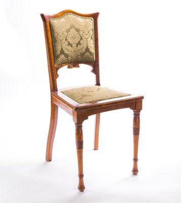 Antique Art Nouveau Beech, Mahogany & SIlk Jacquard Dining Chairs, 1890s, Set of 2-FSD-602576