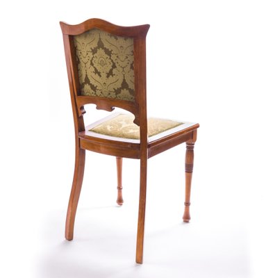 Antique Art Nouveau Beech, Mahogany & SIlk Jacquard Dining Chairs, 1890s, Set of 2-FSD-602576