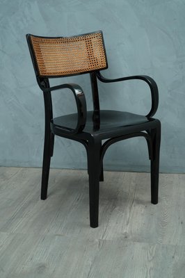 Antique Art Nouveau Black Wood and Vienna Straw Dining Chair, 1910s-UH-564643