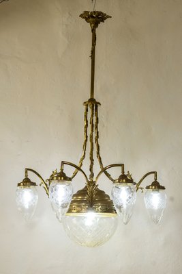 Antique Art Nouveau Brass and Crystal Chandelier, Italy, 1920s-QES-1312921