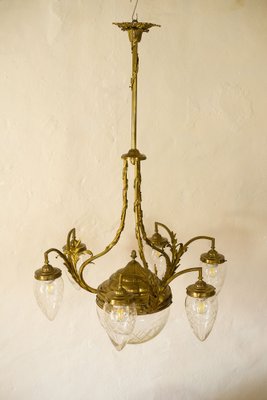 Antique Art Nouveau Brass and Crystal Chandelier, Italy, 1920s-QES-1312921