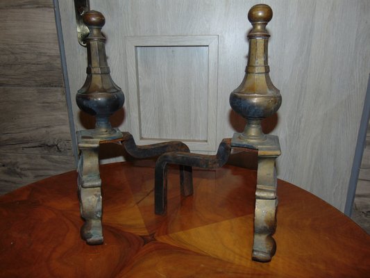 Antique Art Nouveau Brass Andirons, Set of 2-CAQ-574897