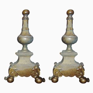 Antique Art Nouveau Brass Andirons, Set of 2-CAQ-574897