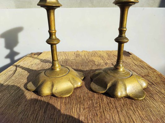 Antique Art Nouveau Brass Candleholders, Set of 2-CAQ-553643