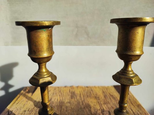 Antique Art Nouveau Brass Candleholders, Set of 2-CAQ-553643